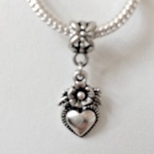 “Heart” Silver Plated Dangling Charm Bead For European Style Charm Bracelets